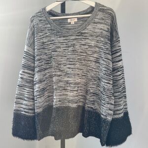 Style & Co. Black + Gray Crew Neck Fuzzy Sweater